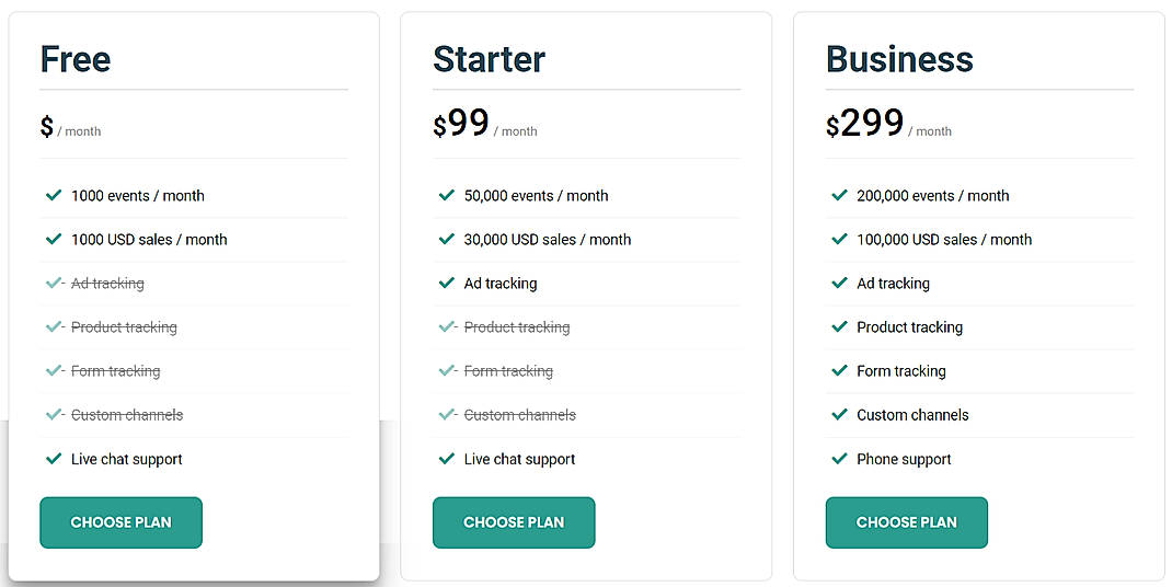 Pricing screenshot