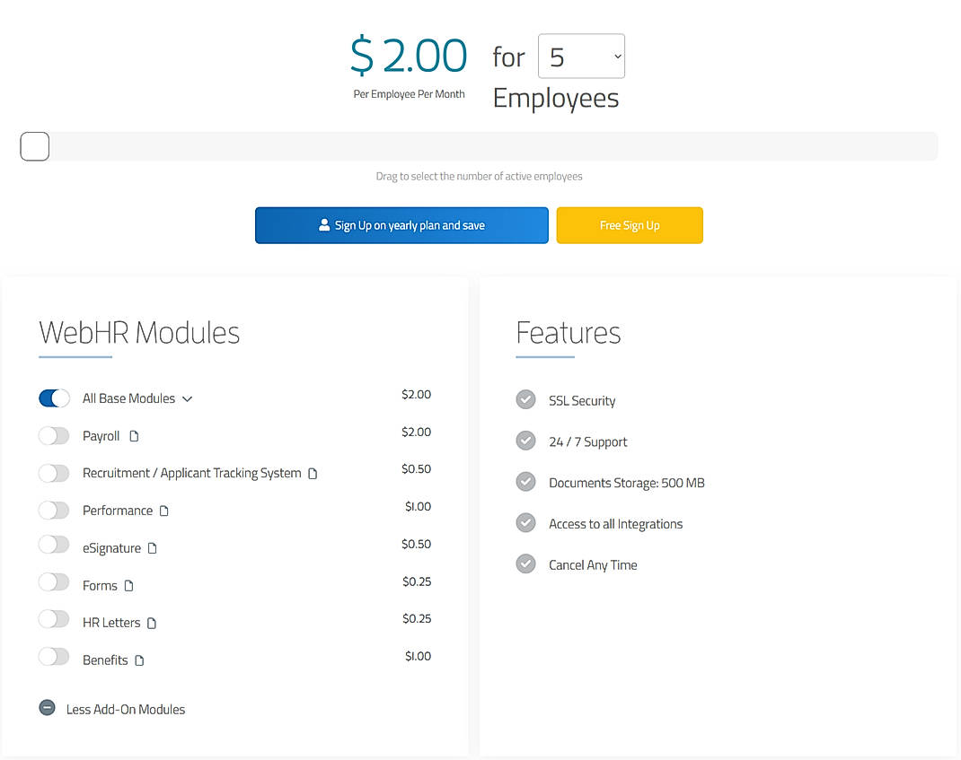 Pricing screenshot
