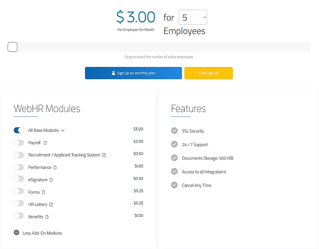 Pricing screenshot