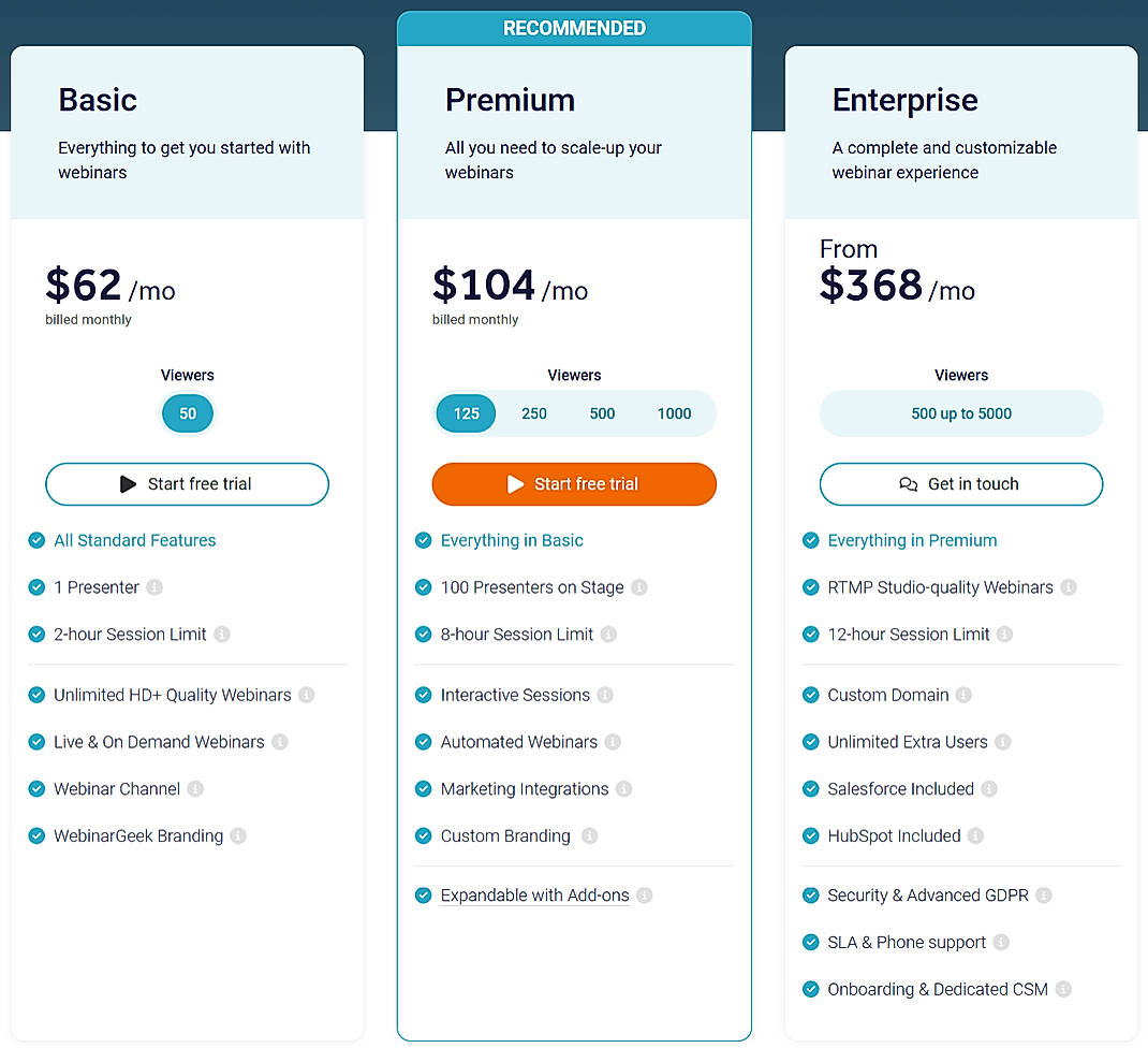 Pricing screenshot