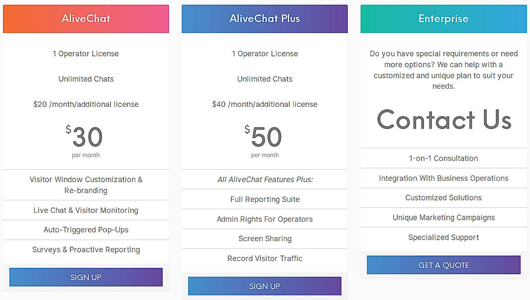 Pricing screenshot