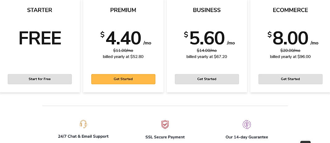 Pricing screenshot