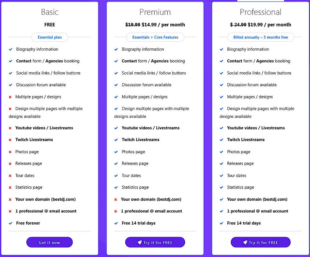 Pricing screenshot