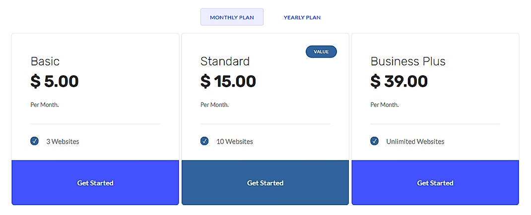 Pricing screenshot