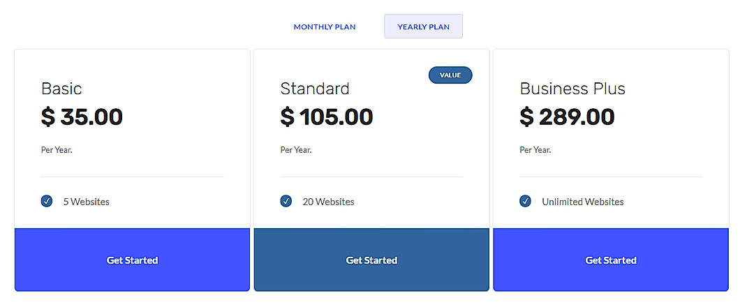 Pricing screenshot