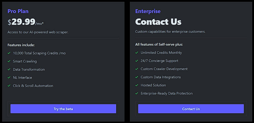 Pricing screenshot