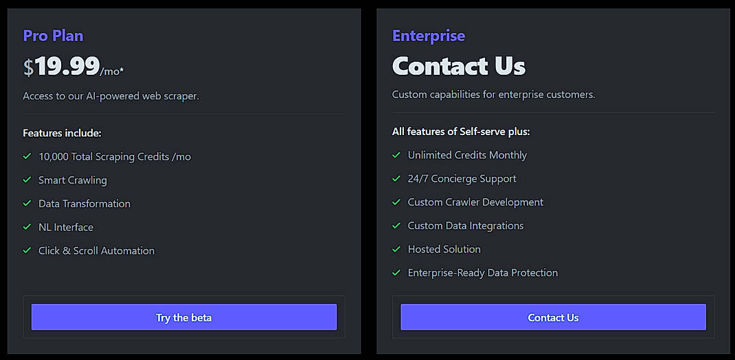 Pricing screenshot