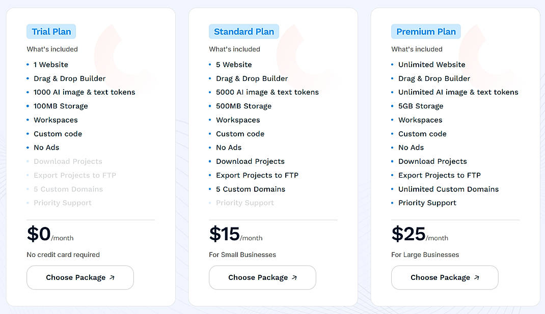 Pricing screenshot