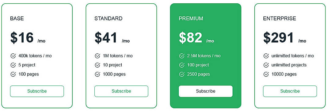 Pricing screenshot