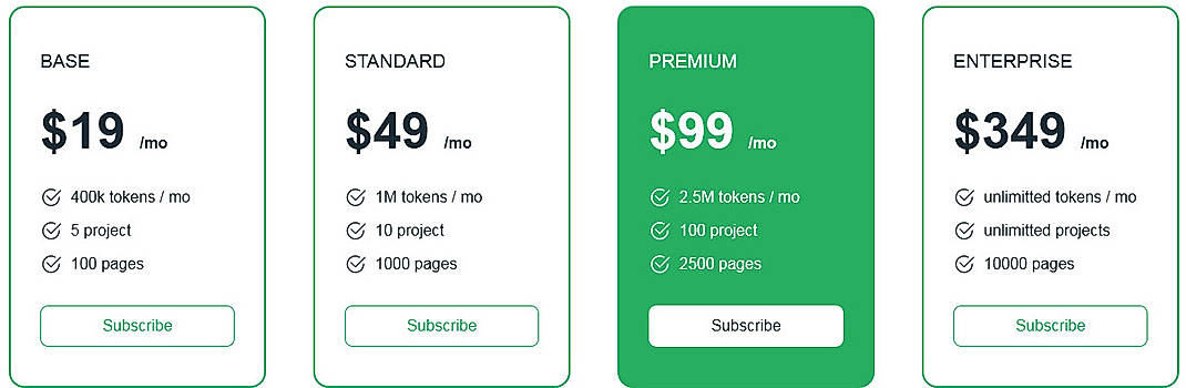 Pricing screenshot