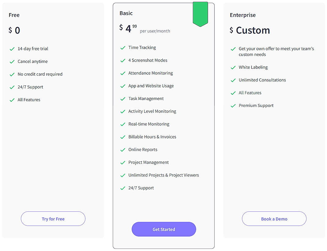 Pricing screenshot
