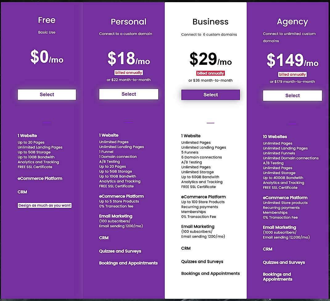 Pricing screenshot