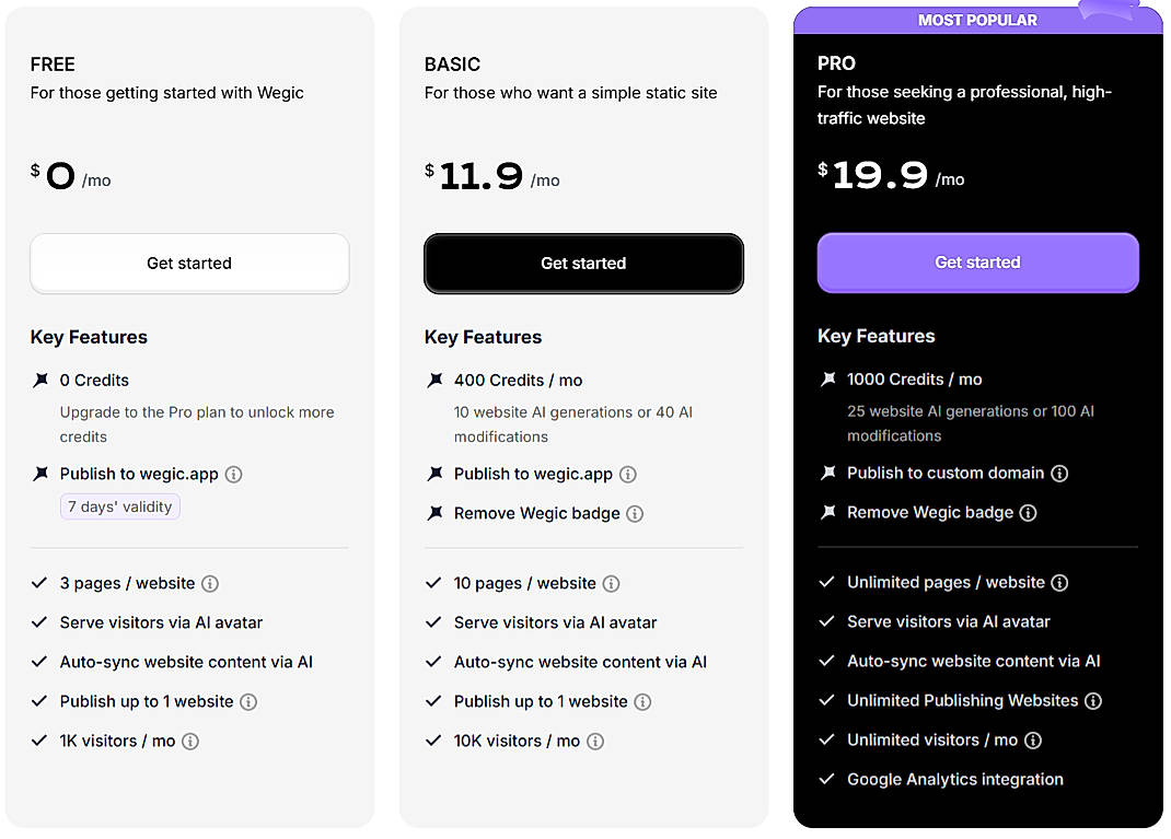 Pricing screenshot