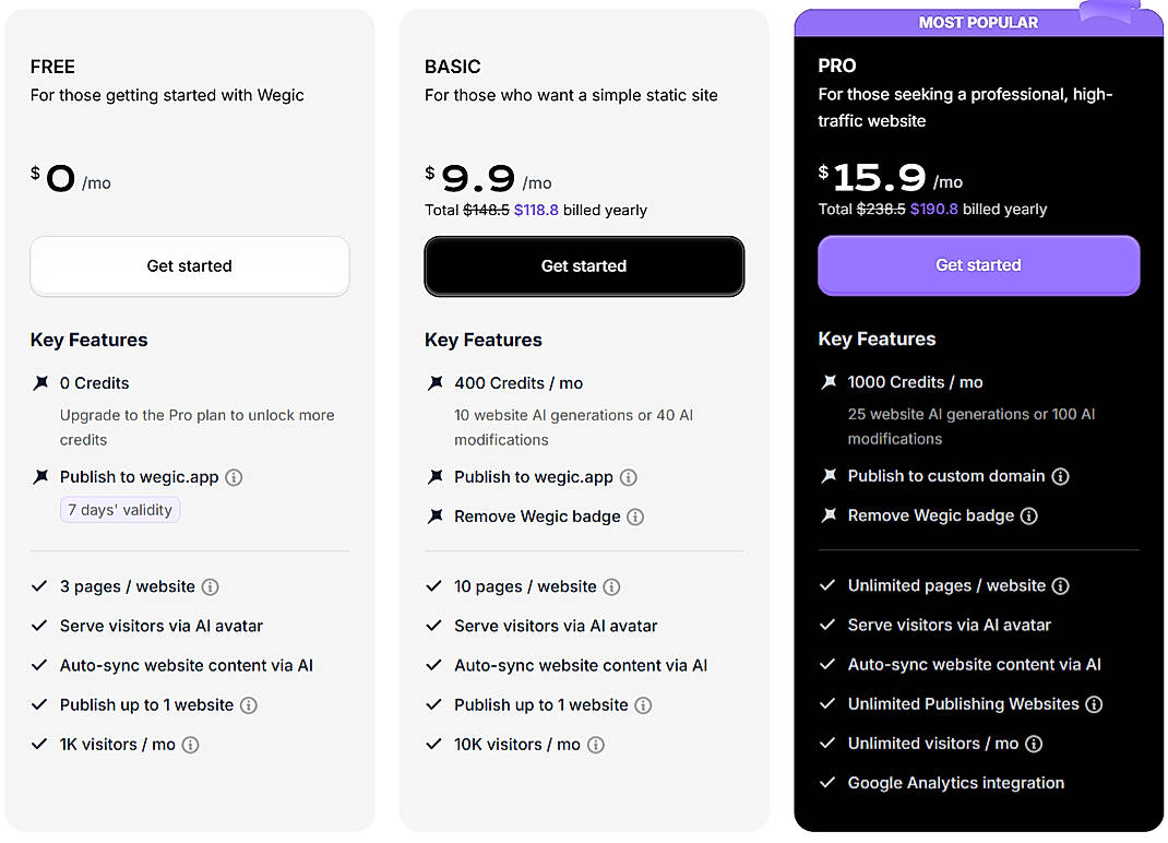 Pricing screenshot