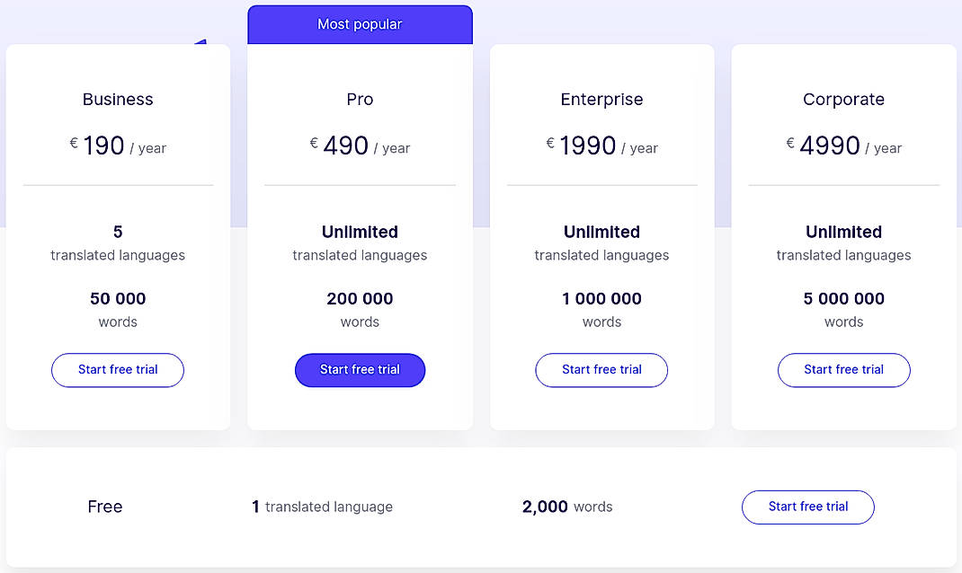 Pricing screenshot