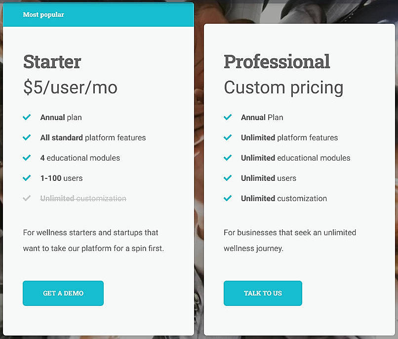 Pricing screenshot