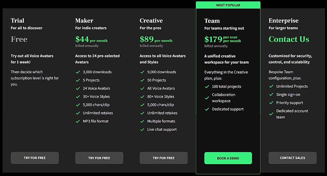Pricing screenshot