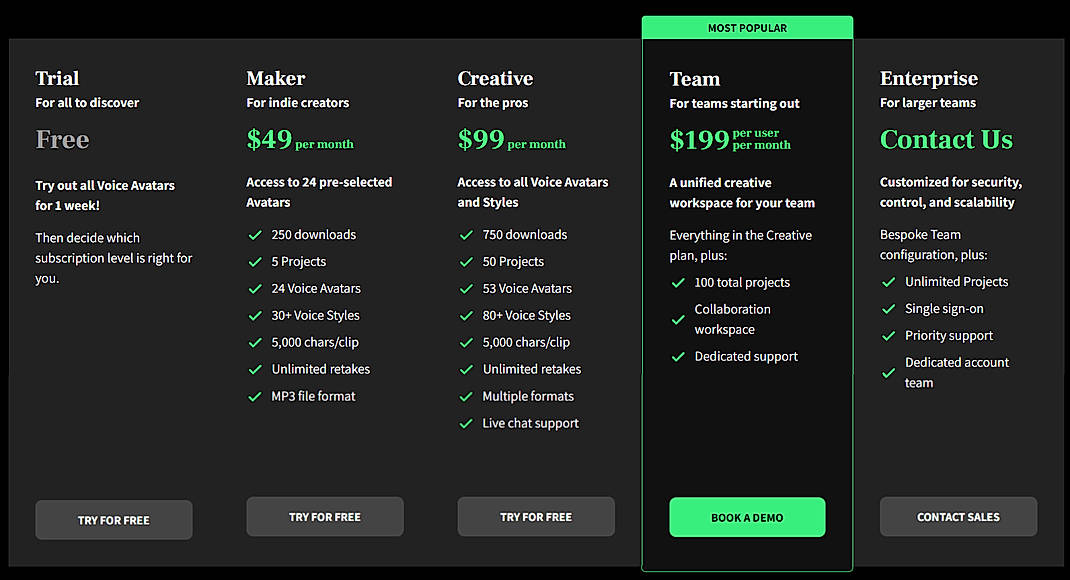 Pricing screenshot