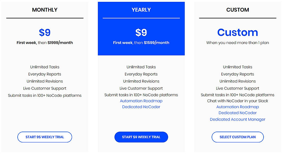 Pricing screenshot