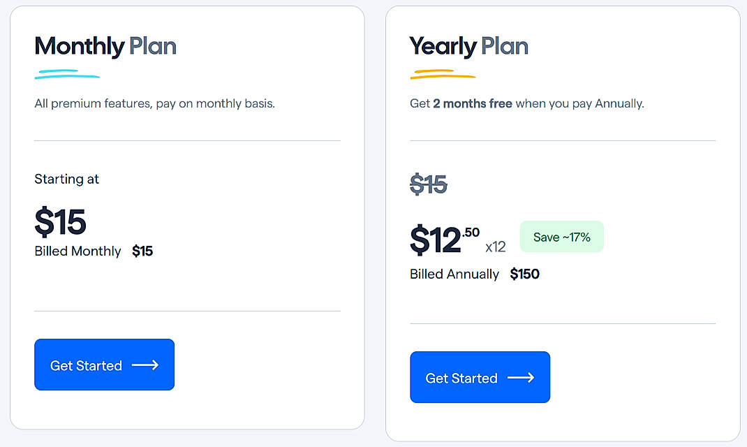 Pricing screenshot