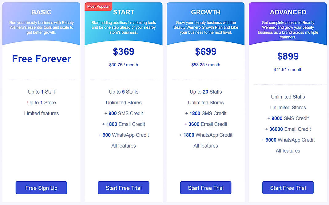 Pricing screenshot