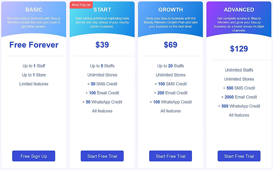 Pricing screenshot