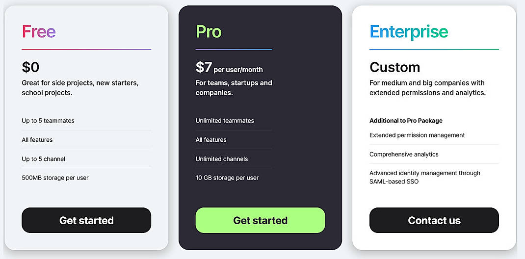 Pricing screenshot