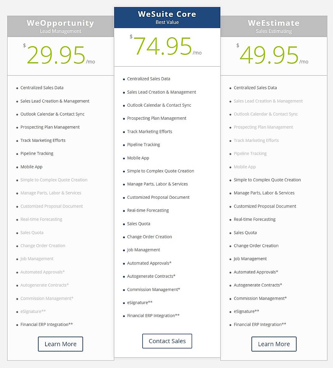 Pricing screenshot