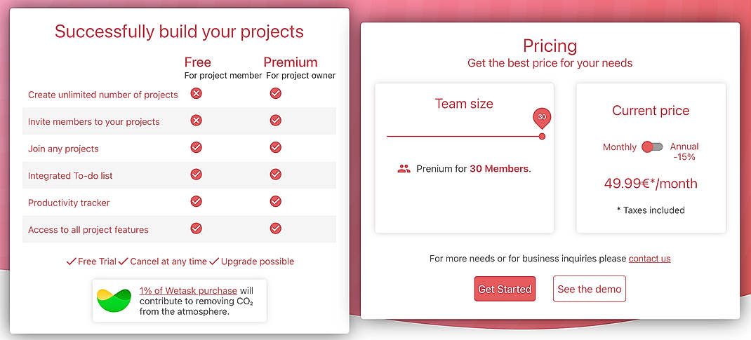 Pricing screenshot