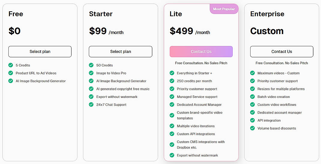 Pricing screenshot