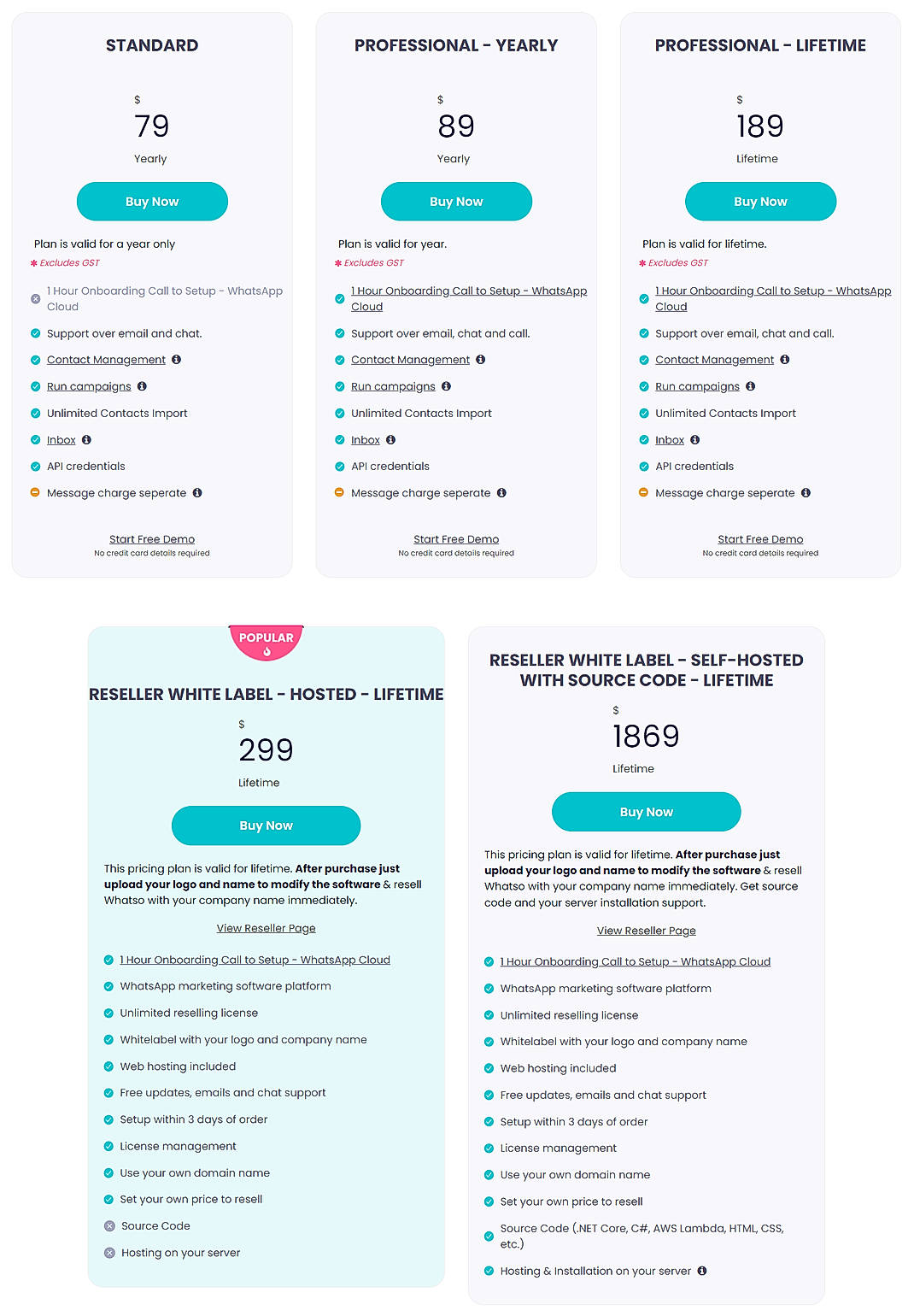 Pricing screenshot