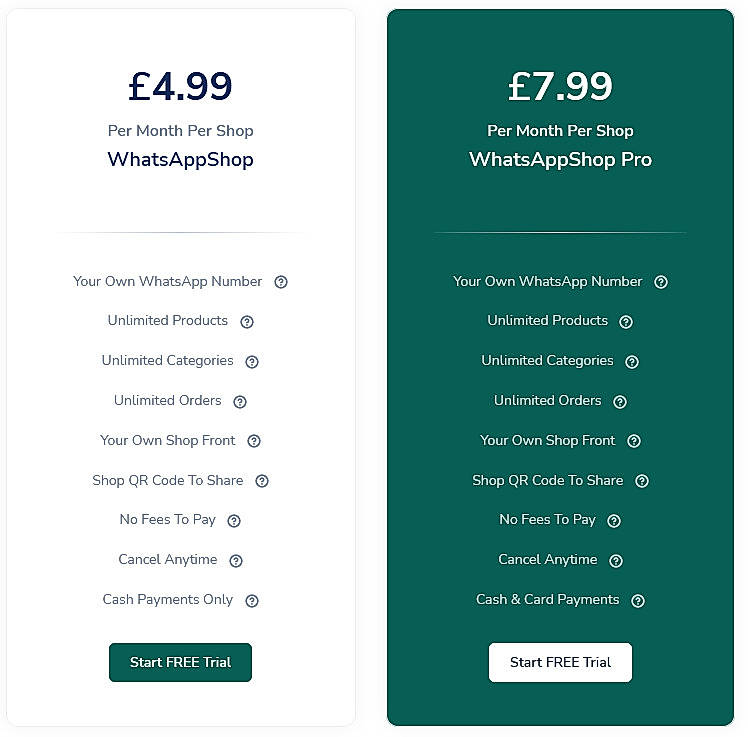 Pricing screenshot