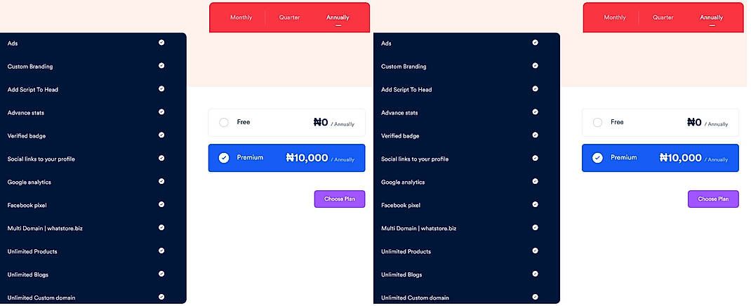 Pricing screenshot
