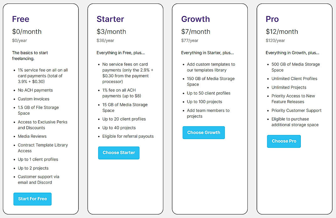 Pricing screenshot