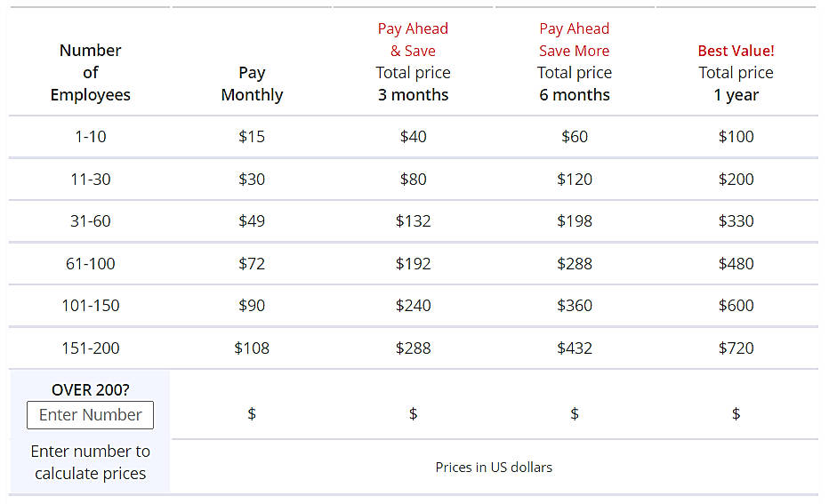 Pricing screenshot