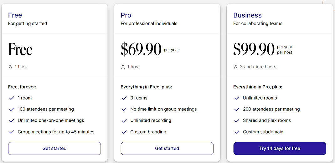 Pricing screenshot