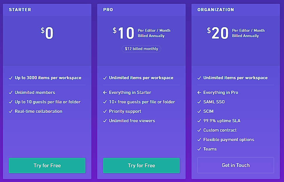 Pricing screenshot