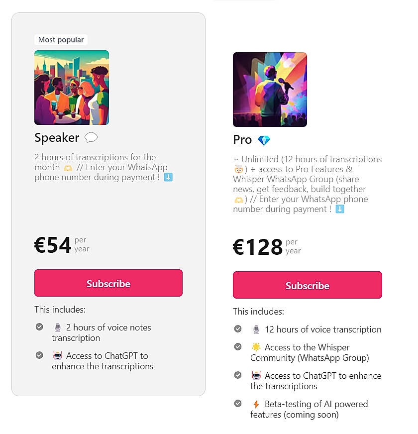 Pricing screenshot