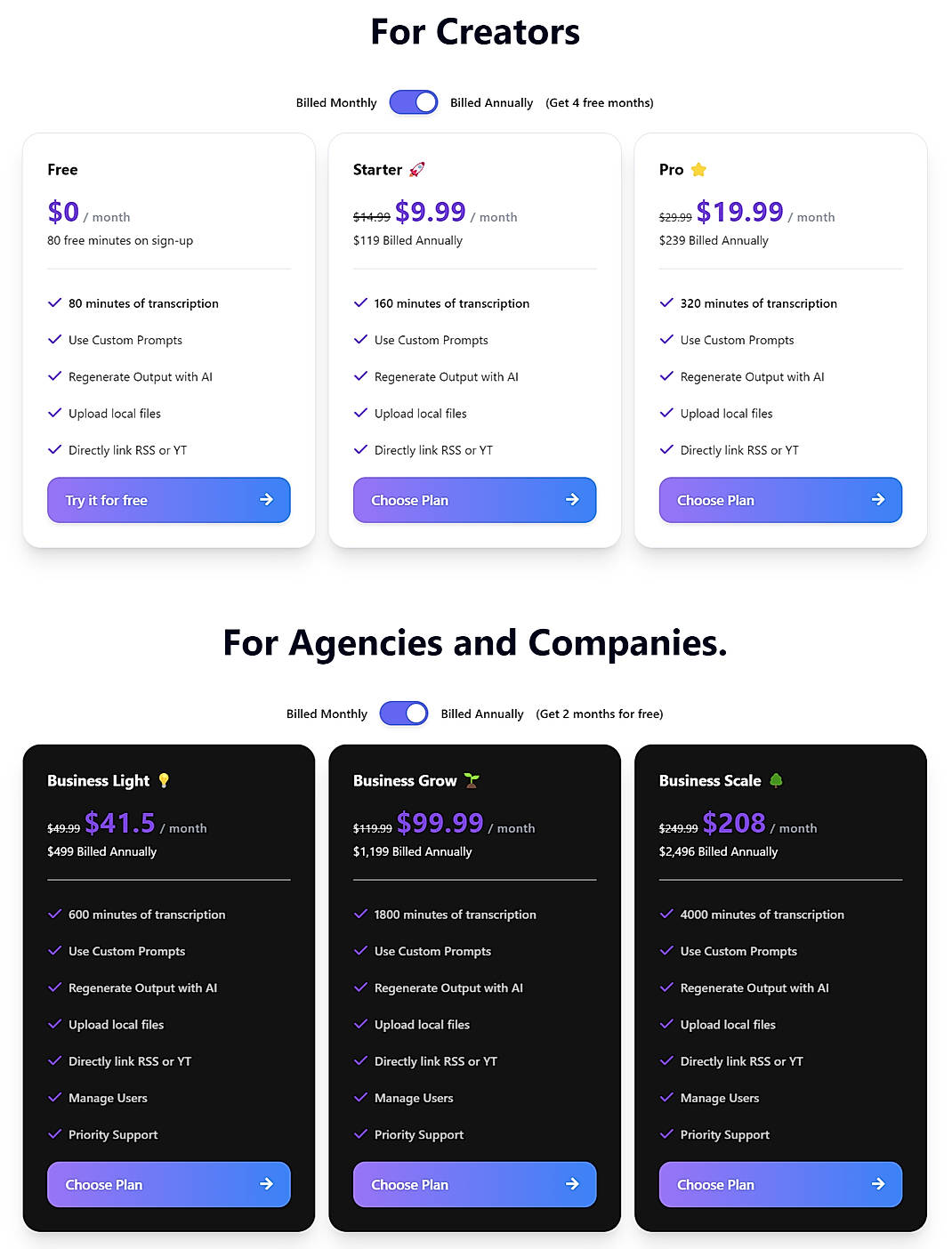 Pricing screenshot