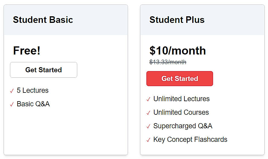 Pricing screenshot