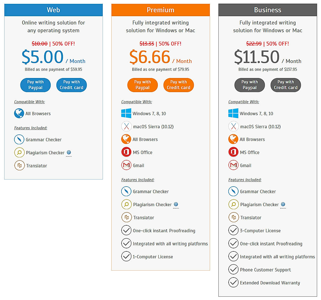 Pricing screenshot