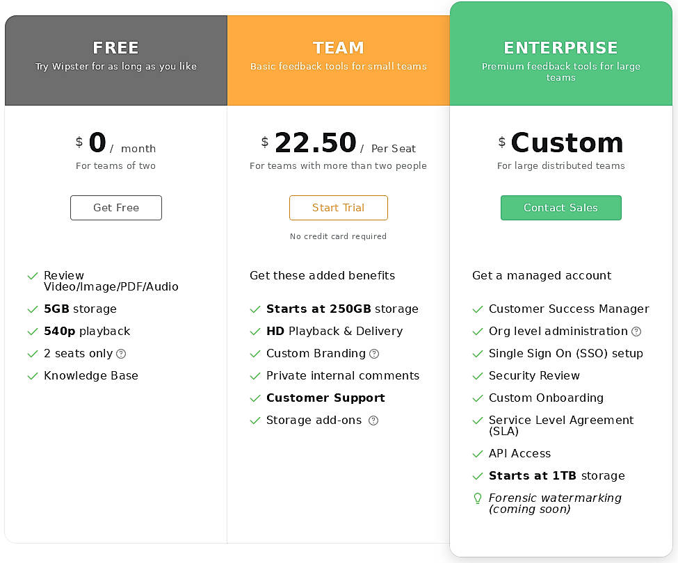Pricing screenshot