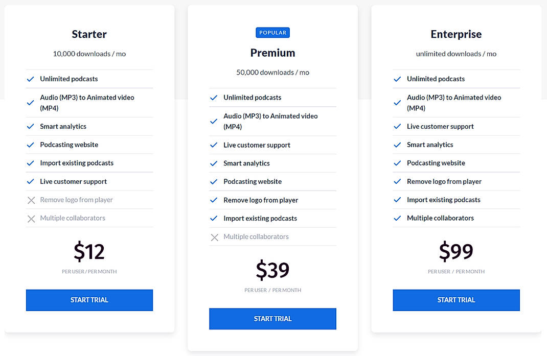 Pricing screenshot