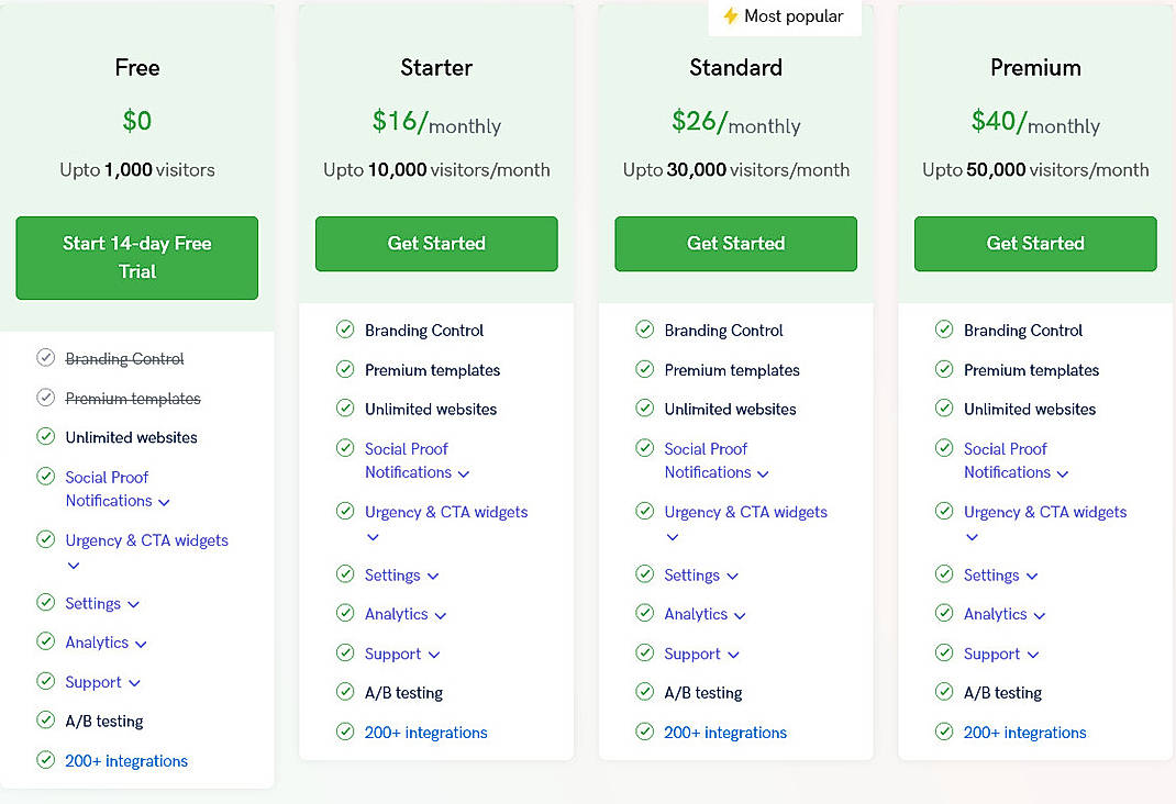Pricing screenshot