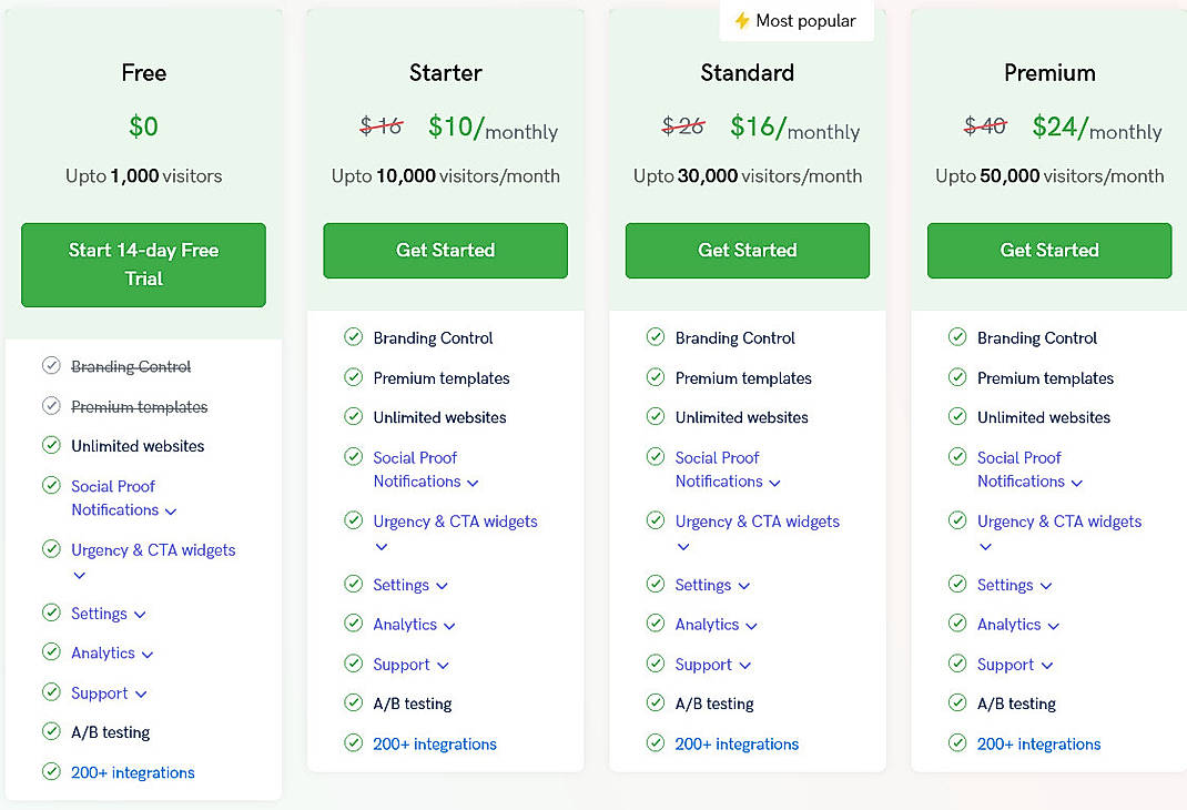 Pricing screenshot