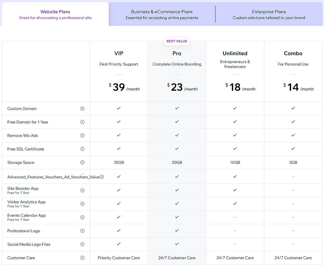 Pricing screenshot