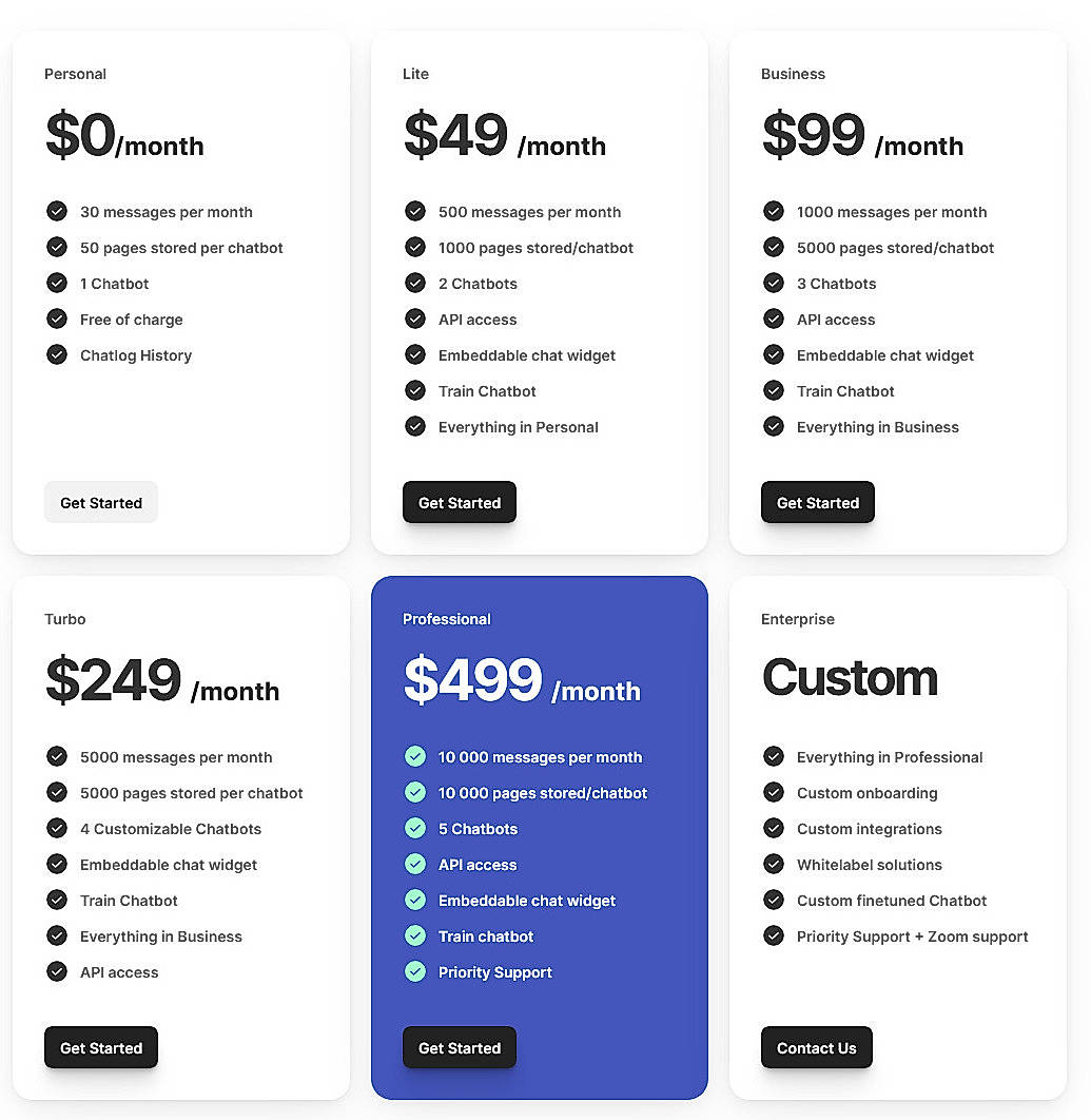 Pricing screenshot