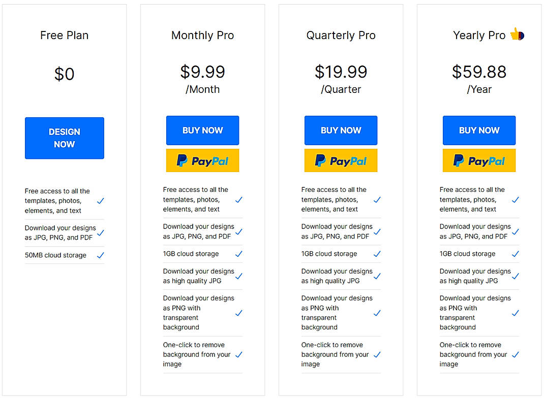 Pricing screenshot