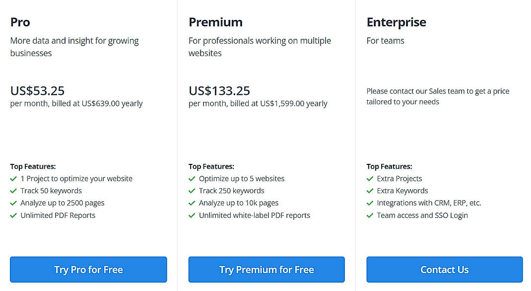 Pricing screenshot