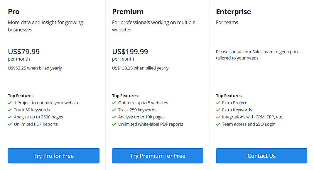 Pricing screenshot